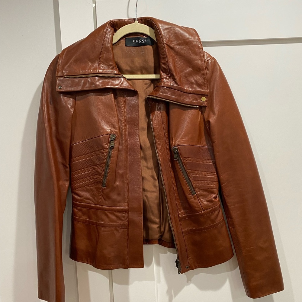 Brown leather Gucci jacket